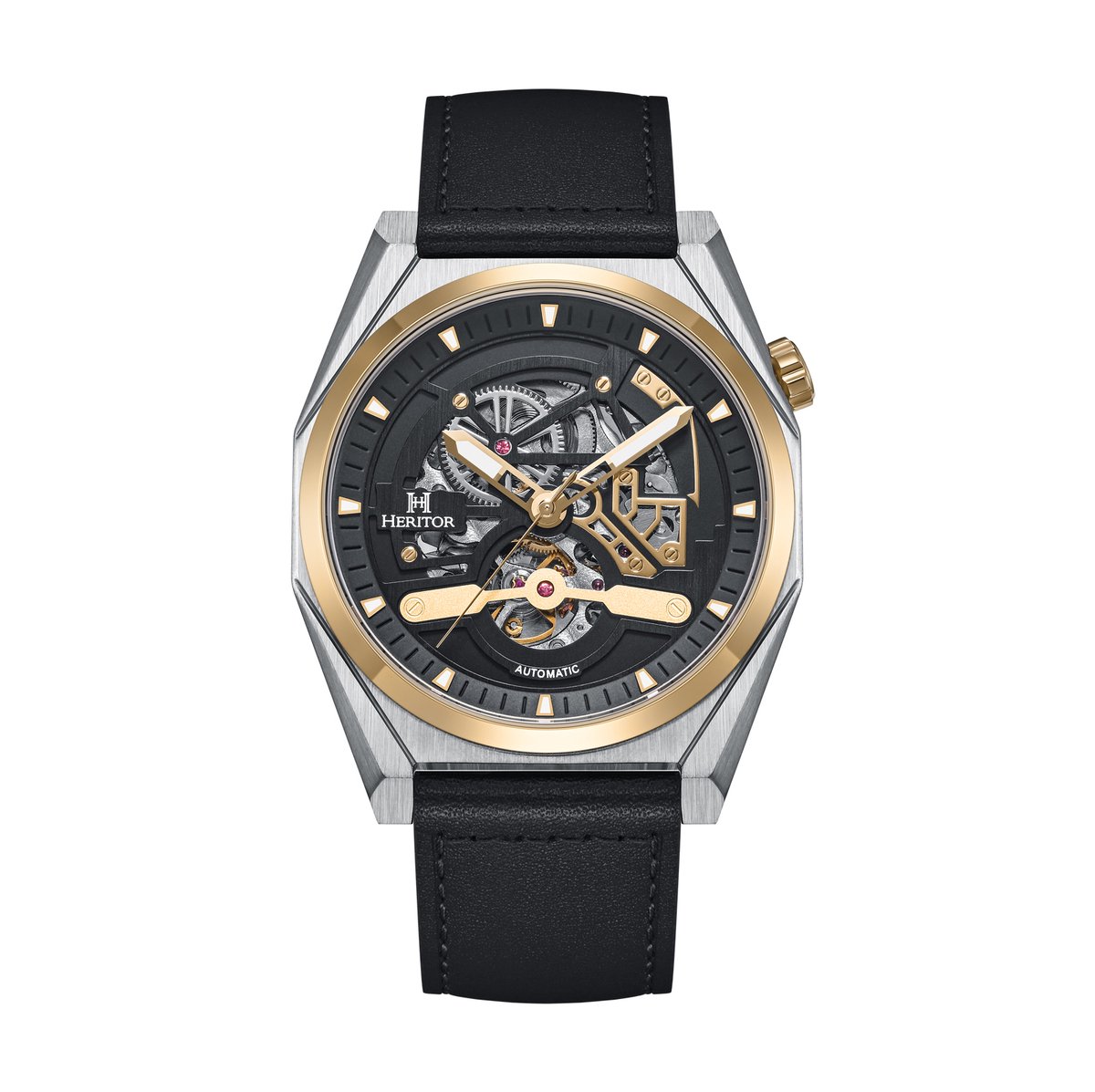 Heritor Automatic Amadeus Semi-Skelet leren band horloge - Goud-Zwart