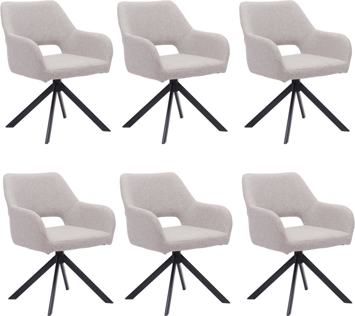 Ams Living® Eetkamerstoel Draaibaar Set van 6 | Luxe afwerking | Stoffen Stoel met Metalen Poot | Kleur Licht Grijs | Eettafel Stoelen | 6 x Design Kuipstoelen Eettafel