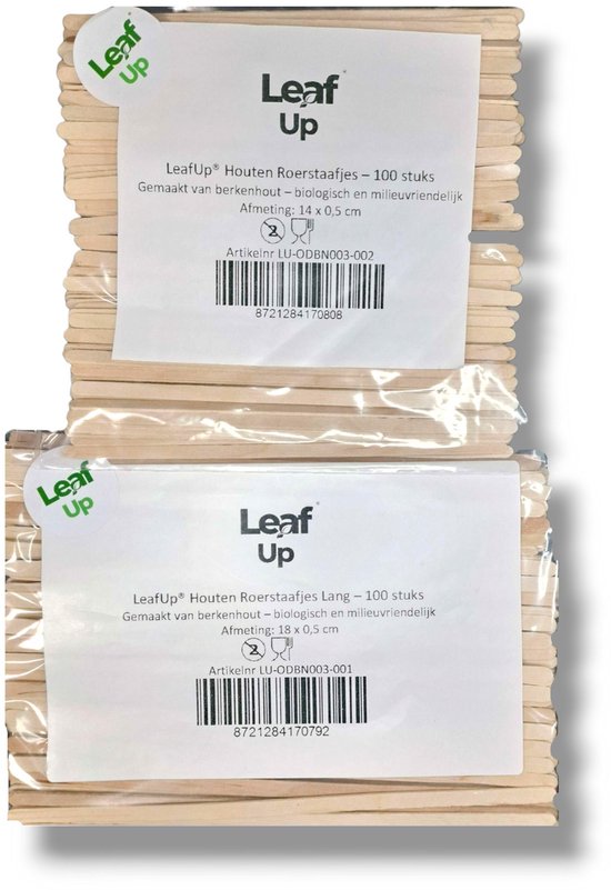 LeafUp® Houten Roerstaafjes lang – 100 stuks - 18 cm (B3)
