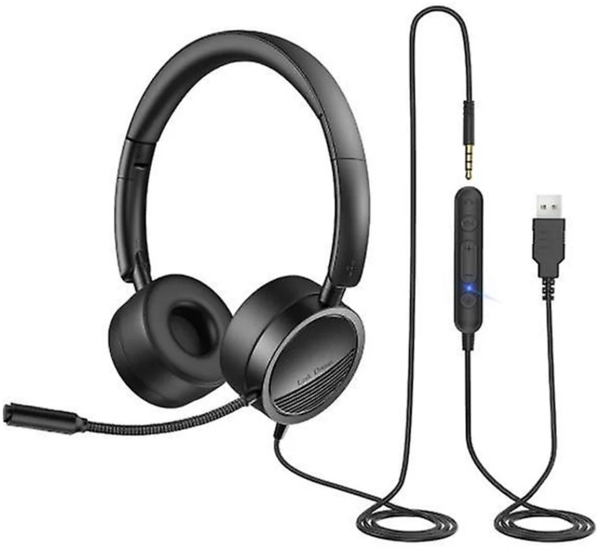 USB Headset - Noise Cancelling Koptelefoon - In-Line Bediening - Voor Thuis & Kantoor - Compatibel met PC & Laptop - Gebruikers - Zwart - Universeel - 1 stuk