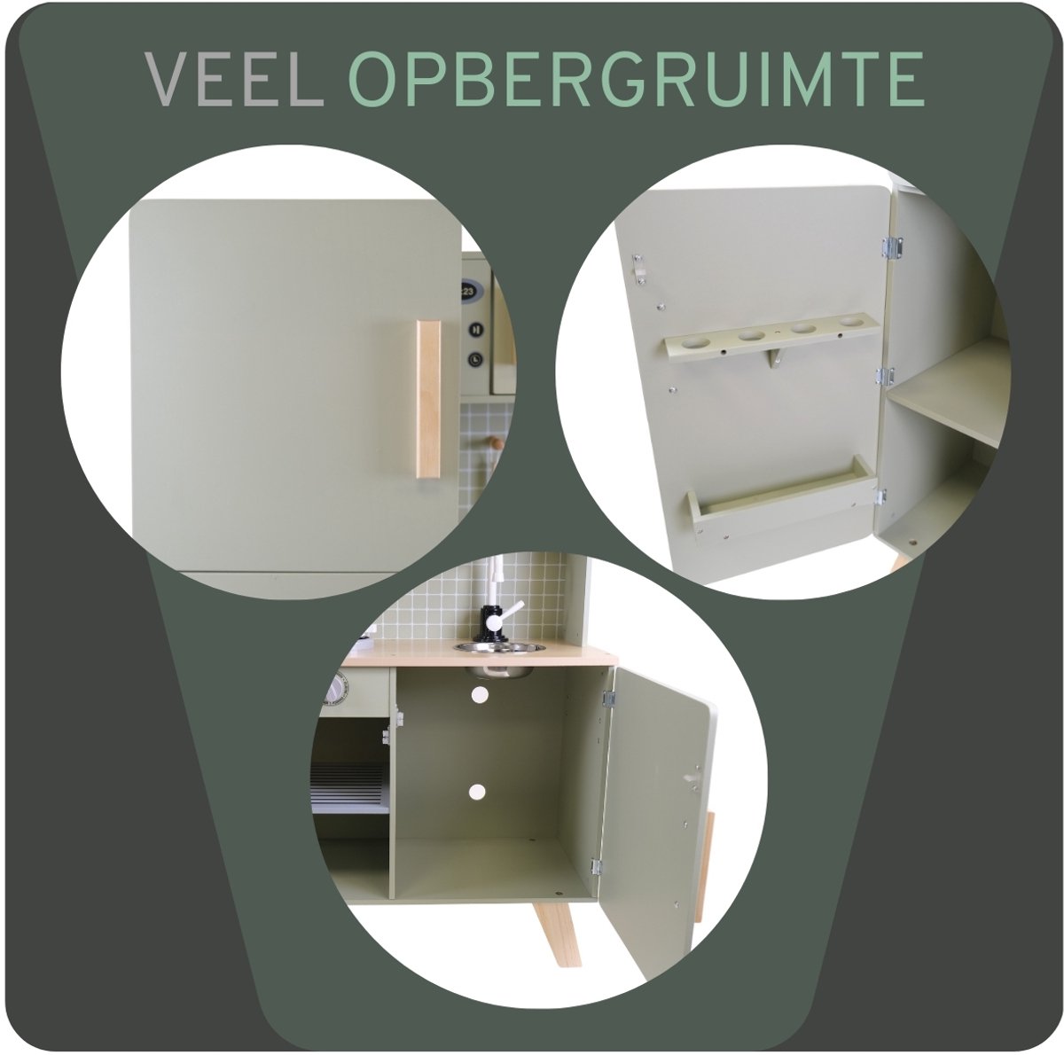 Bandits & Angels Houten Kinderkeuken XL Modern Groen vanaf 3 jaar - Aanrechthoogte 52 cm - Incl. 5 accessoires - Voor Meisjes - Kinder Keukentje - Speelgoed Keuken - Groene Speelkeuken — afbeelding 4
