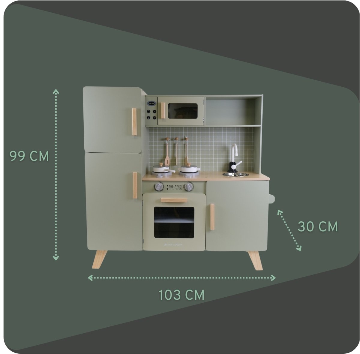 Bandits & Angels Houten Kinderkeuken XL Modern Groen vanaf 3 jaar - Aanrechthoogte 52 cm - Incl. 5 accessoires - Voor Meisjes - Kinder Keukentje - Speelgoed Keuken - Groene Speelkeuken — afbeelding 2