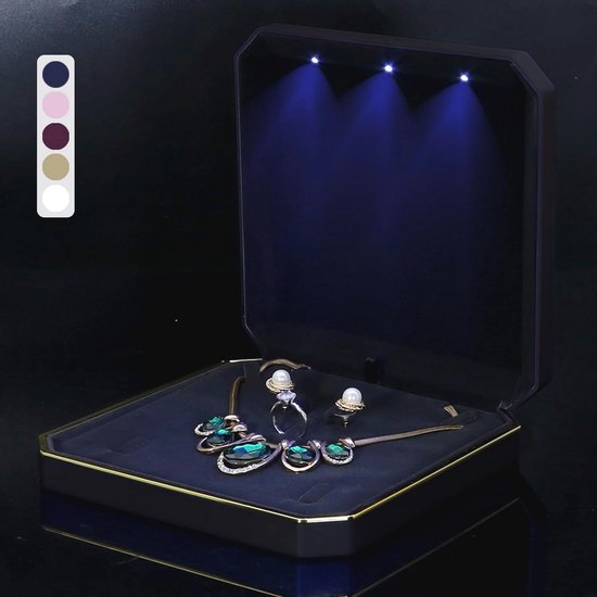 iSuperb 2 stuks led-verlichte pendelbox, rode wijn, halsketting, box, armband, opberghouder, ringbox met verlichting, sieraden, geschenkdozen voor vrouwen (pendelbox) (Starry Black