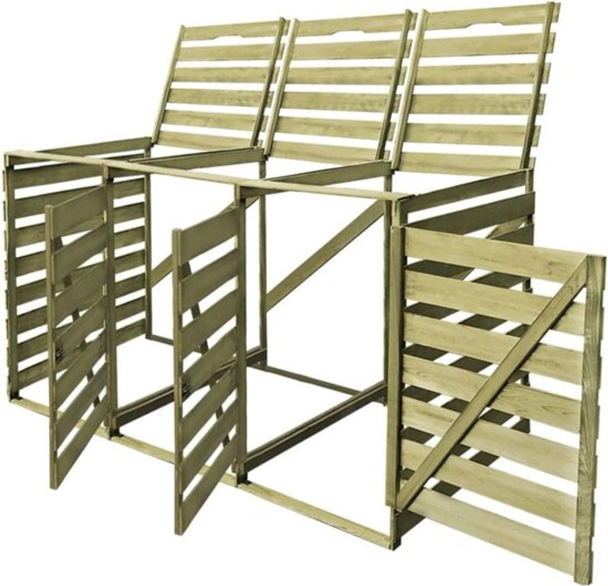 Thuys – Kliko Ombouw – Containerberging – Ombouw voor 3 Kliko’s – Openslaande Deuren Boven & Zijkant – Houtlook