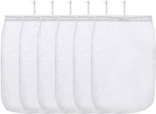 Étamine - Paquet de 6 - Toile de passage - Tamis de passage - Sac à lait de noix - Toile de tamis - Sac filtrant pour lait de soja - Sac filtrant pour lait d'amande, jus et yaourt grec - Nylon - Réutilisable - 200 mesh - 20*30cm