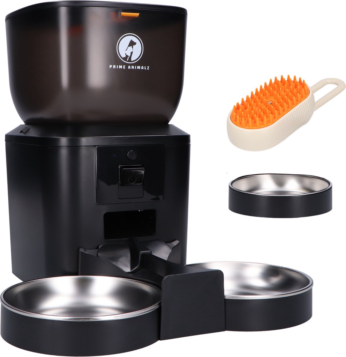 Prime AnimalZ Automatische Voerbak Dubbel met stoomborstel voor kat en hond - Voerautomaat Dispenser - voerbak kat Enkel en dubbel - met Camera - Full HD 1080P Camera met night vision - Two-way Audio - 4L- Zwart