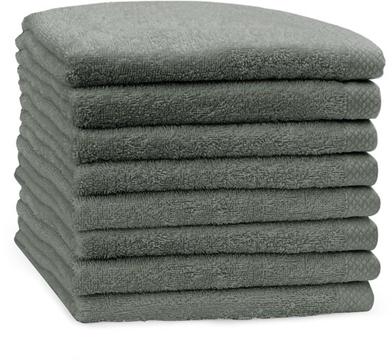 Eleganzzz Handdoeken Set - Set van 8 - Handdoek 50x100cm - 420 gr/m2 - 100% Katoen - olive green