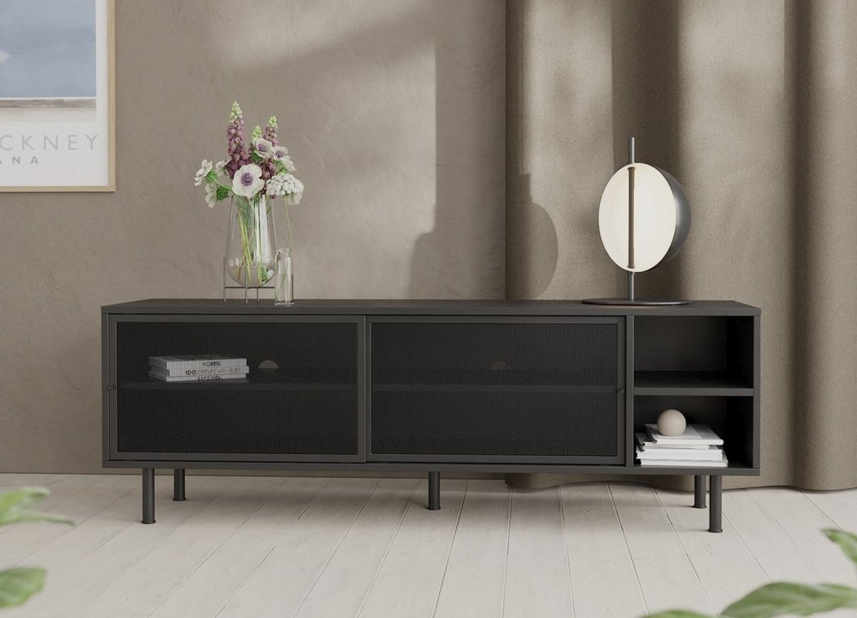 Giga Living KISO - TV-meubel met 2 deuren, 2 metalen vakken L160cm zwart