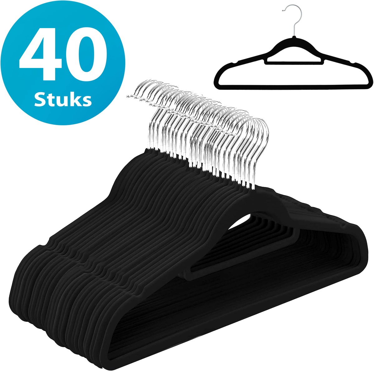Kledinghangers - Kleerhangers - Broekhanger - 40 Stuks - Premium Fluwelen Anti-Slip Hangers met Broeklat - 360° Draaibare Haak, Ruimtebesparend en Duurzaam, Zwart