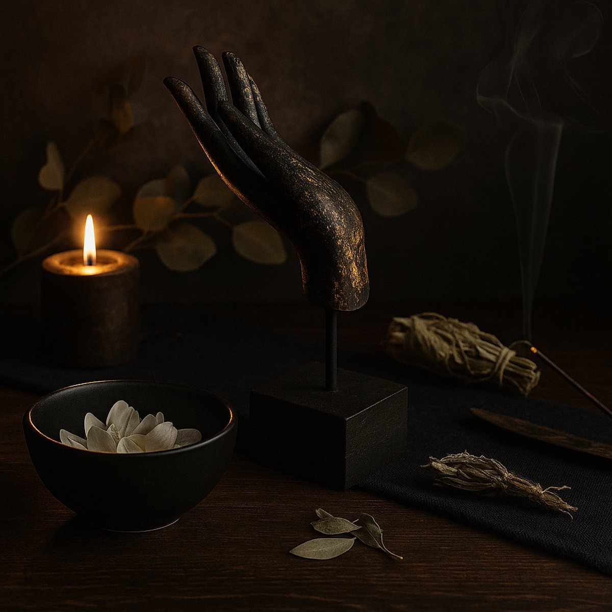 Hand of Boeddha bruin/goud - boeddhabeeld - Abhaya Mudra - Handmade - Spititualiteit - Decoratief- H28cm