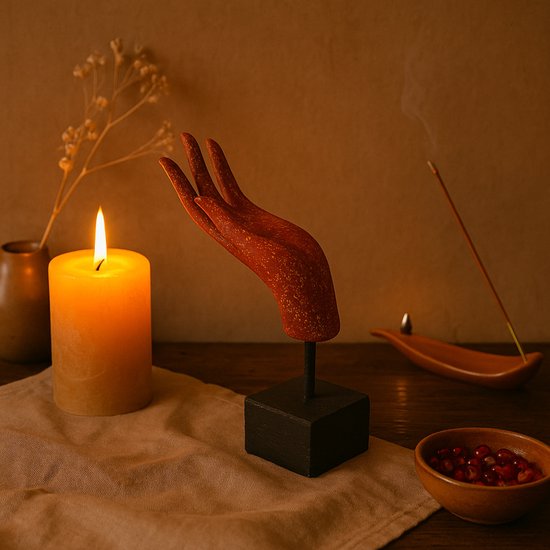 Handgemaakte Boeddha Hand in Rood/Goud