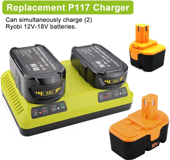 Geschikt voor P117 Lader voor Ryobi 18V One+ Accu P108 P107 P104 P105 P102 P103 P117 P118 voor Ryobi Li-Ion/Ni-MH/Ni-CD Acculader van RYOBI — afbeelding 5