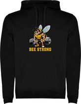 Zwarte unisex hoodie met “ Kleurrijke Bee Strong – Bodybuilden – Dumbell - Sport – Humor – Zet Door – Niet opgeven “ Print Full Color merk Roly maat L