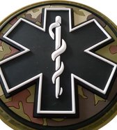 PVC-badge Star of Life ZWART op camouflage achtergrond rond (diameter 8cm)