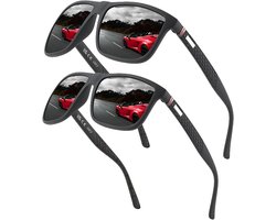 HAUSS SPOLE Piloten Zonnebril Gepolariseerd Heren Dames - UV400 Bescherming Tegen Reflectie - Voor Autorijden Reizen Vakantie - Lichtgewicht Comfort Pasvorm - PC Materiaal - 2 Stuks - Zwart