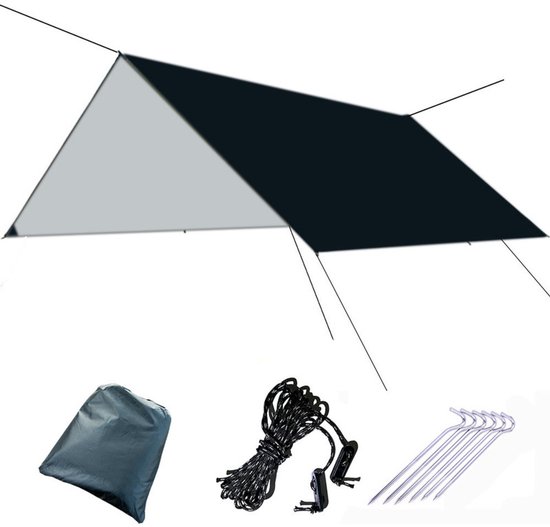 1 pcs Camping Rain Cover PU 1500mm Waterproof Tarp Rain Fly Tent Canopy Parasol Survival Shelter All Weather for Outdoor Hiking and Camping Equipment (3m x 3m) - zwart - 300*300cm