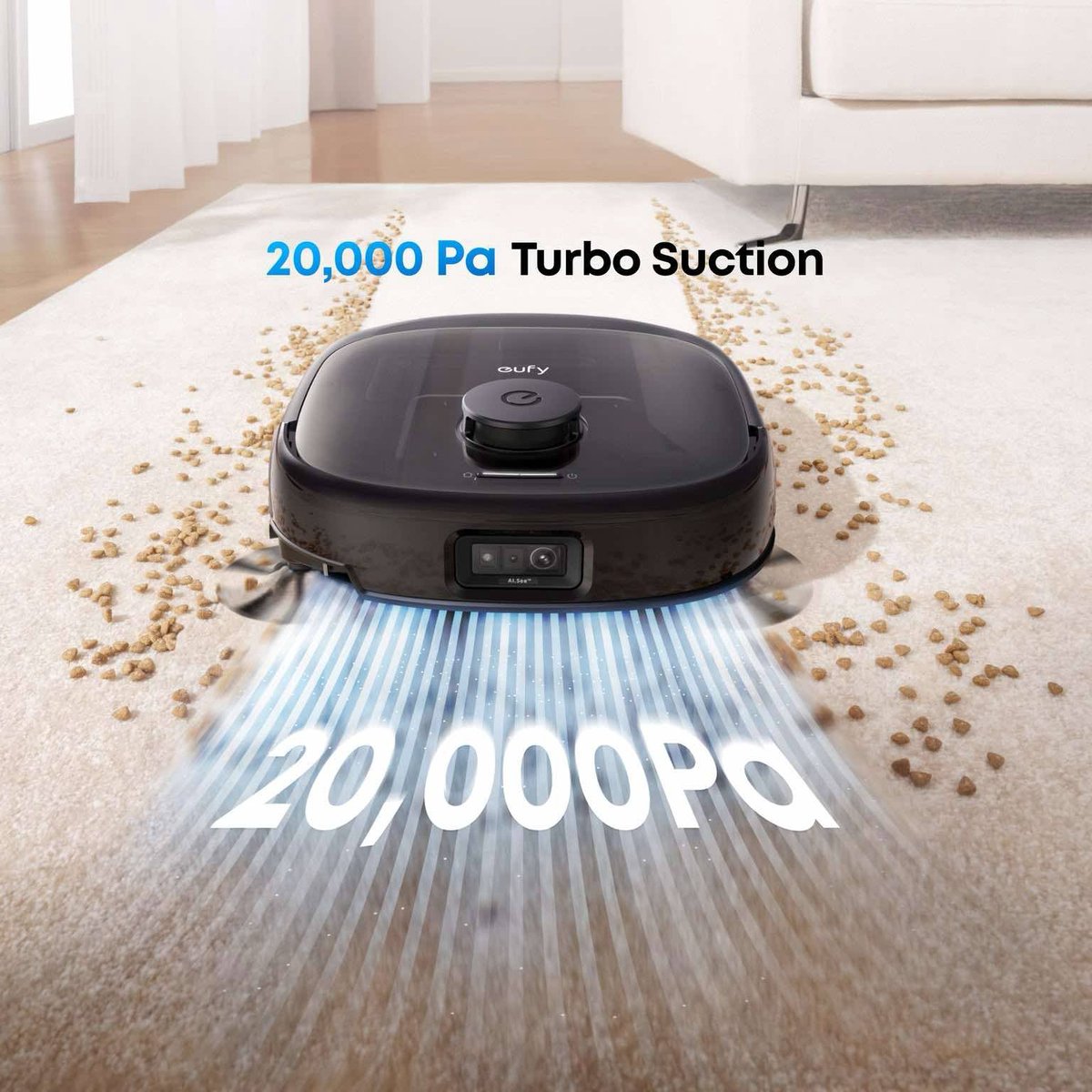 Afbeelding 3 van eufy Robotstofzuiger Omni E28, draagbare dieptereiniger, HydroJet systeem, 20.000 Pa zuigkracht, DuoSpiral ontklittende borstels, CornerRover arm, alles-in-één station