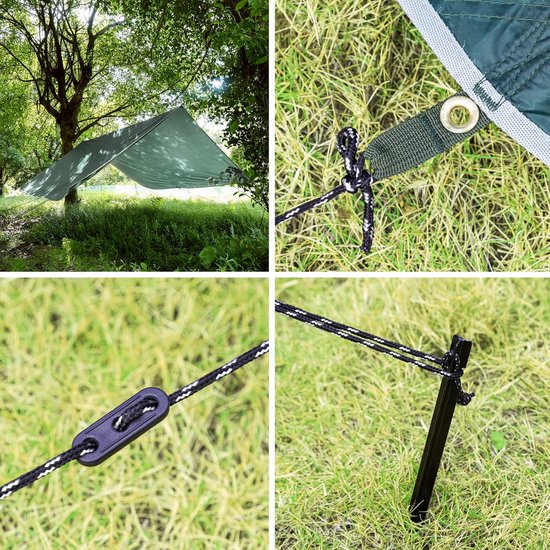 Buitentent met zonnescherm - Campingluifel - Tentdoek - Buitenzeil - Waterdicht grondzeil - Multifunctioneel - Geschikt voor buitenactiviteiten zoals kamperen en wandelen - 300 cm x 300 cm - Groen — afbeelding 4
