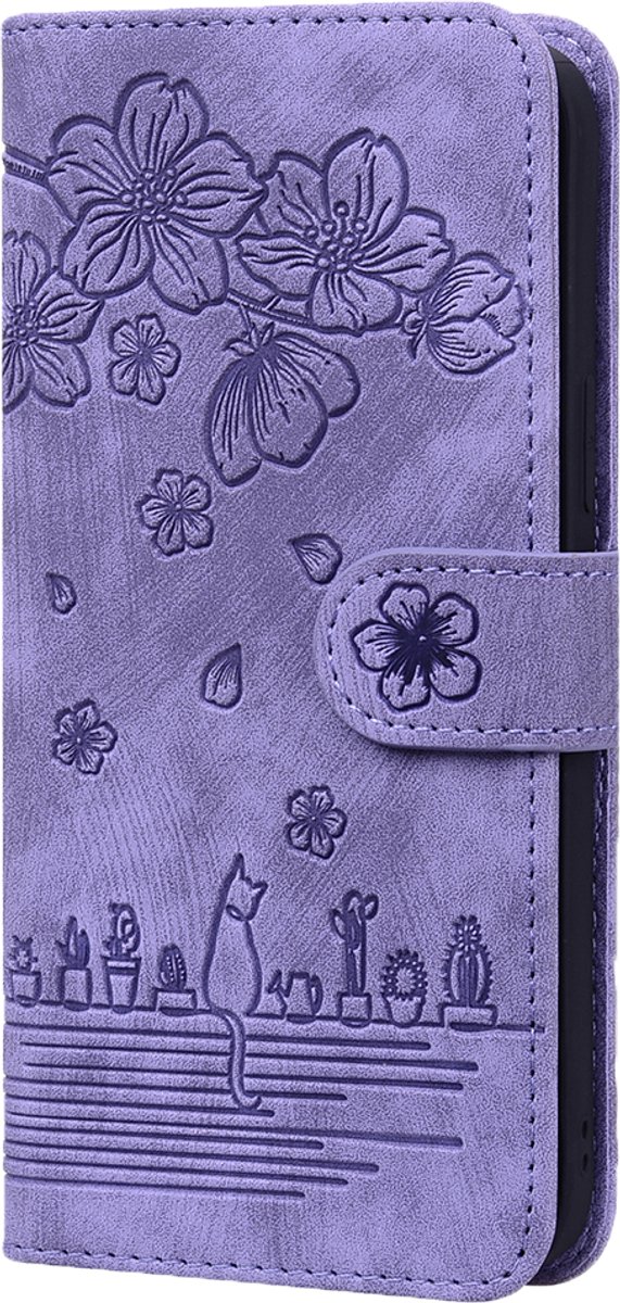 Hoesje geschikt voor Samsung Galaxy A56 - Bookcase - Koord - Pasjeshouder - Portemonnee - Camerabescherming - Bloemenpatroon - Kunstleer - Paars