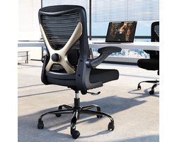 TRALT Ergonomische Bureaustoel – Verstelbare Rugleuning & Lendensteun – Ademend Mesh – 360° Draaibaar – Zwart Goud – Comfortabel voor Langdurig Gebruik – Tot 150 kg