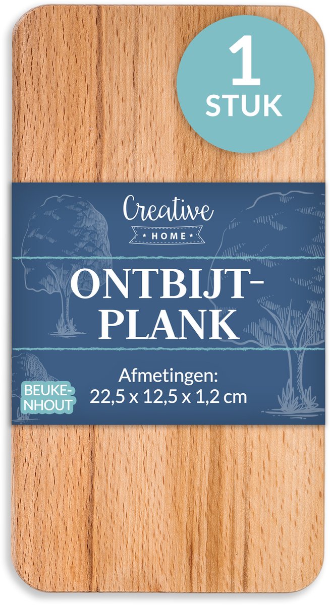Creative Home Houten Snijplank Geolied | 22,5x12,5x1,2 cm | Natuurlijk Beukenhout | Omkeerbaar | Ideaal voor Elk Huis en Keuken