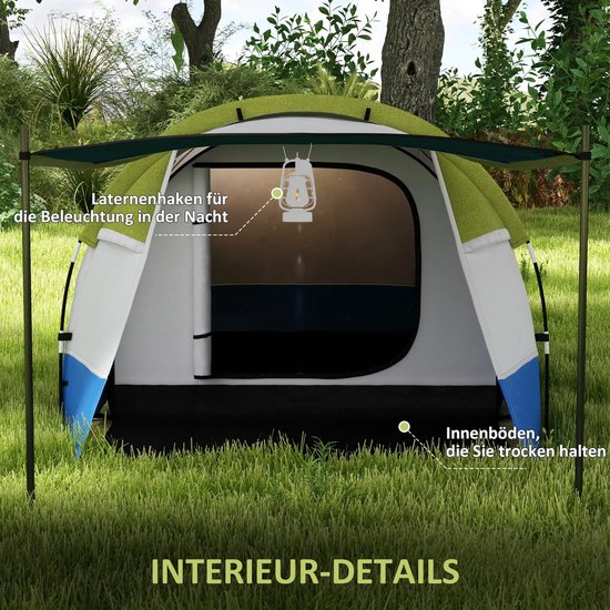 Tunneltent - Familietent 3 persoons - Kampeertent met drie ingangen - Waterdicht - Groen van Merkloos — afbeelding 4