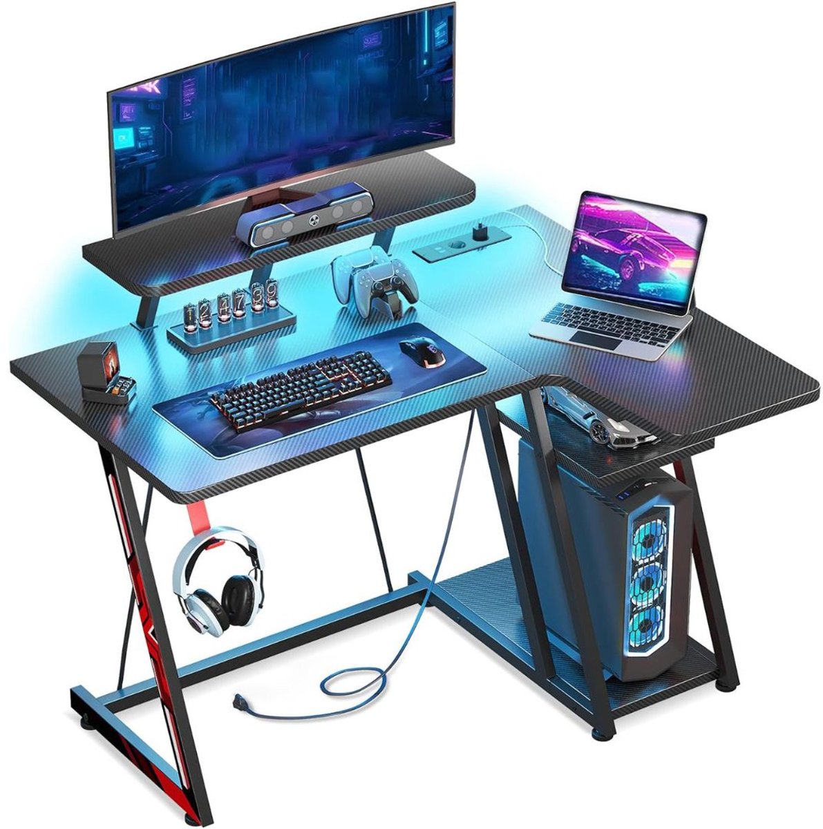 Gaming Bureau met LED Verlichting - Computertafel - Computermeubel - Zwart