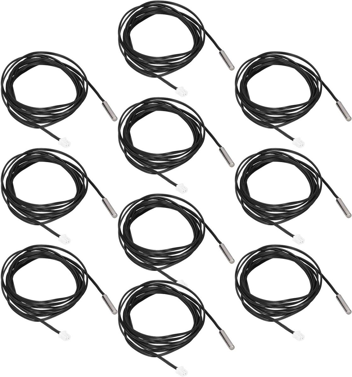 10 stuks NTC temperatuursensoren 5K-100K ohm -25℃ tot 125 ℃ met cilindrische aansluitkop 2 meter kabellengte (10K B3435)