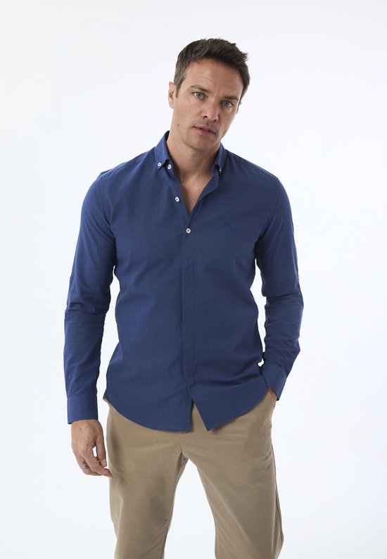 Jimmy Sanders Linnen Katoen Blend Shirt - Overhemd Heren Indigo - Xl