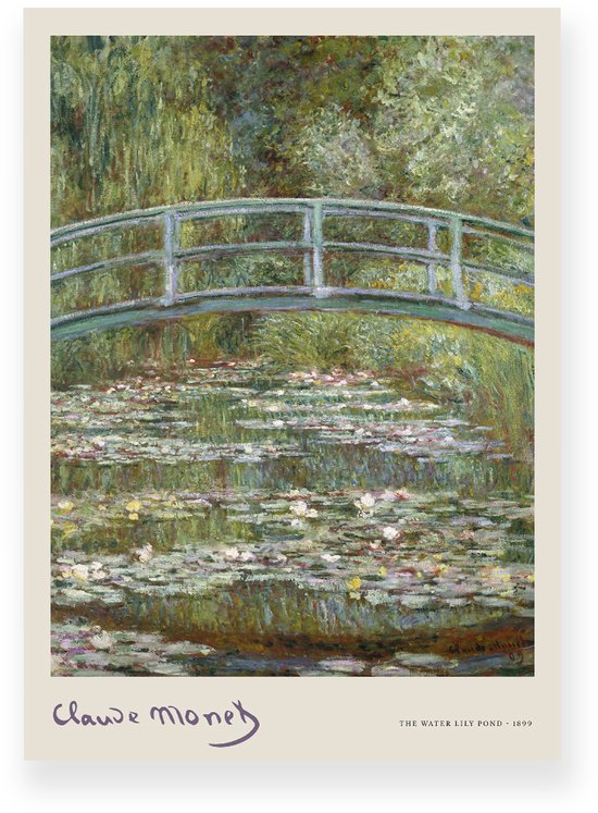 Poster 50x70 cm - The Water Lily Pond - Claude Monet - Brug - Waterlelies - Groen - Beige - Impressionistisch - Kunst - Muurdecoratie - Wanddecoratie