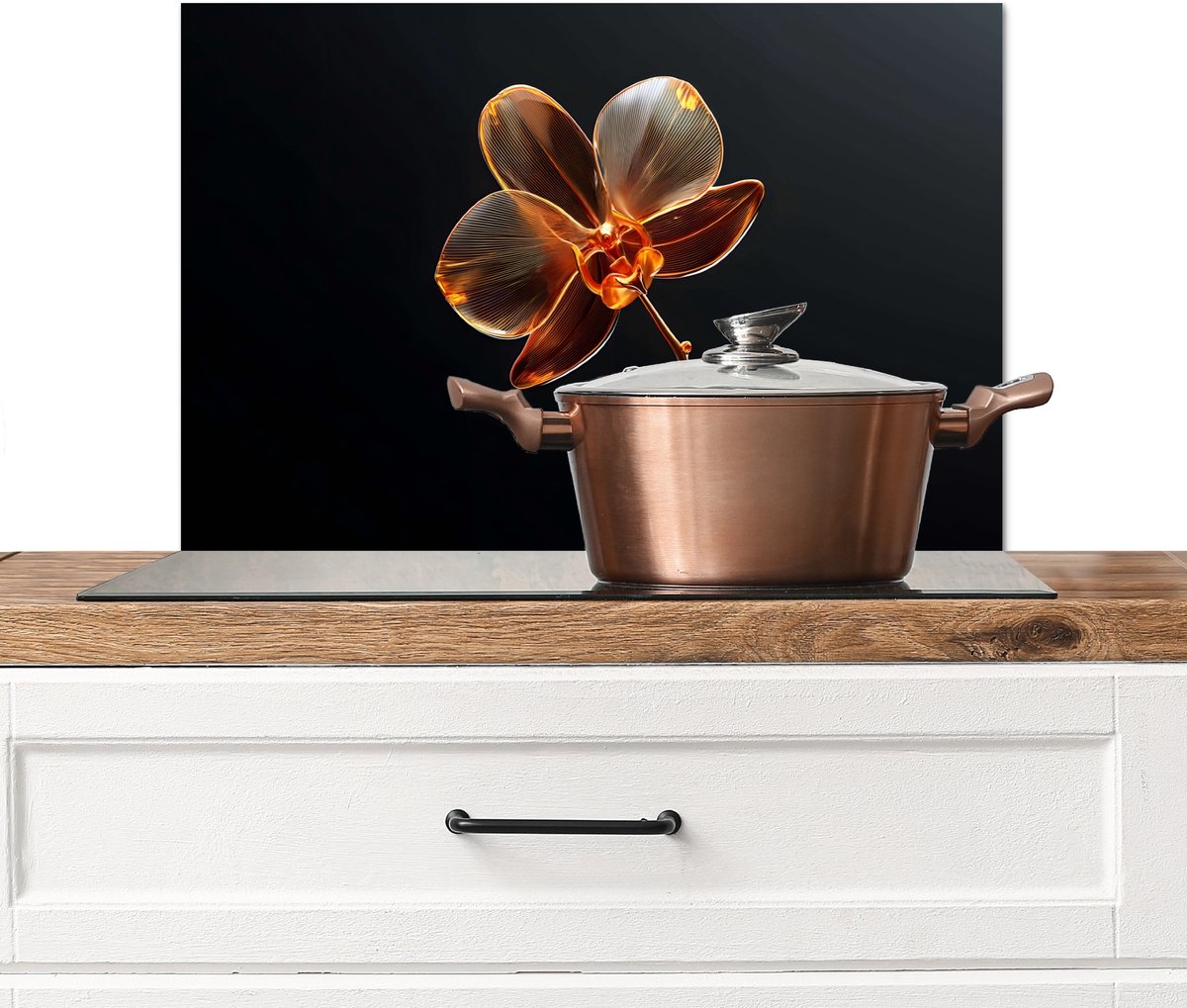 Spatscherm keuken 70x50 cm - Kookplaat achterwand Orchidee - Doorzichtig - Bloem - Muurbeschermer - Spatwand fornuis - Hoogwaardig aluminium