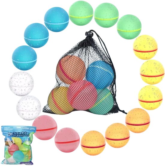 Ballons d'eau réutilisables JeBo® Pro 2025 - 16 pièces - Ballons d'eau auto-obturants - Ballons d'eau réutilisables - Livre électronique JeBo® inclus - Splash Ball - Camping - Jeux de vacances
