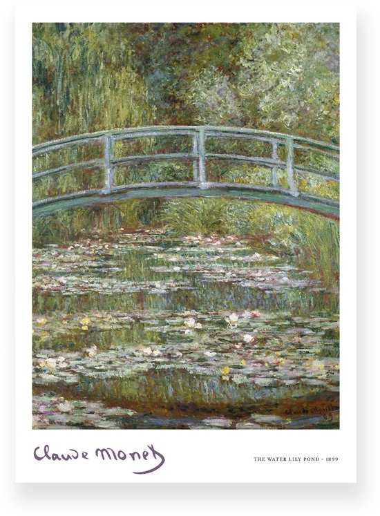 Poster 20x30 cm - The Water Lily Pond - Claude Monet - Brug - Waterlelies - Groen - Wit - Impressionistisch - Kunst - Muurdecoratie - Wanddecoratie