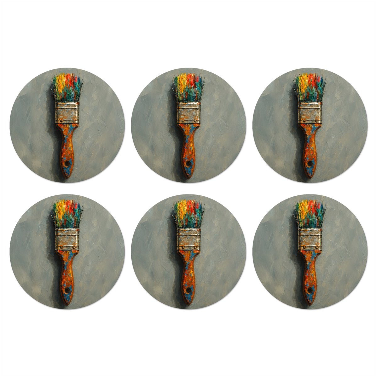 Onderzetters voor glazen - Rond - Verf - Kwast - Schilderij - 10x10 cm - Glasonderzetters - 6 stuks