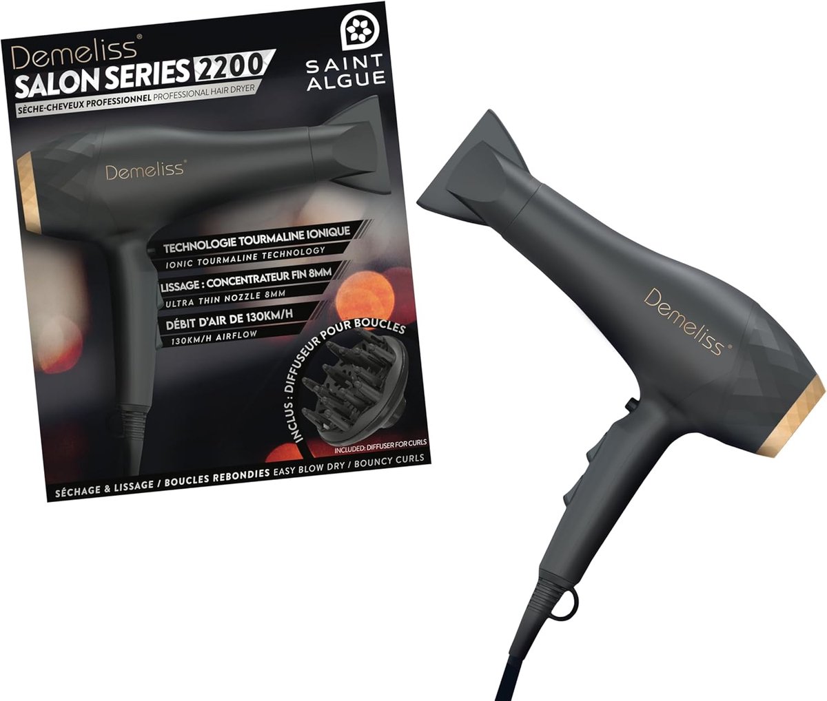 Professionele Haardroger 2200W - Ultra-Krachtig, 2 Snelheden, 3 Temperatuurstanden, Ionische Technologie, Anti-Kroes met Concentrator en Diffuser