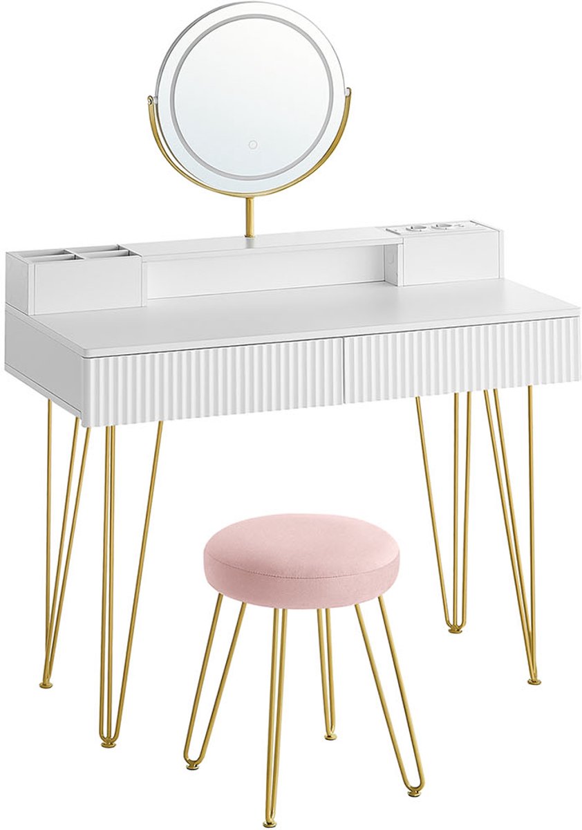 Kaptafel – Met Kruk – Met Verlichting – 40 x 100 x 134,8 cm – Luxe Make-up Set