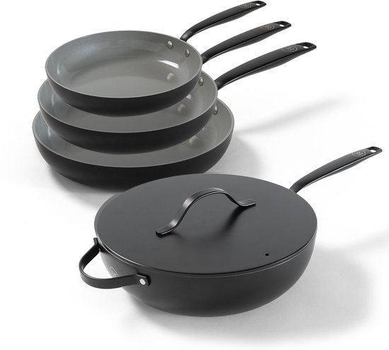 Foto: Be living 4 delige pannenset 20 24 28 cm koekenpan 30 cm wokpan koekenpannenset bakpan keramisch pfas vrij anti aanbak inductie zwart essential series