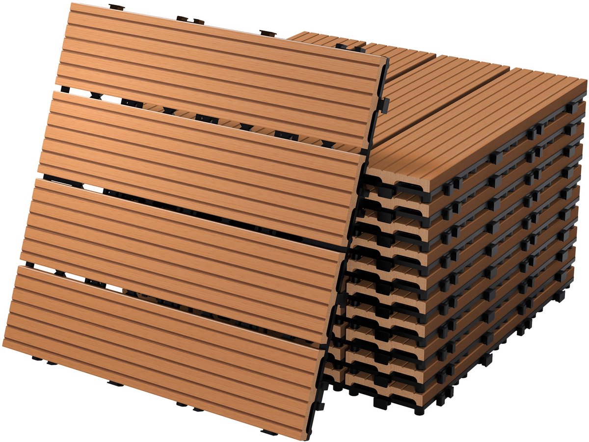 WPC terrastegels 30x30 cm set van 33 voor 3m² lichtbruine houtlook balkonvloer met drainage en kliksysteem Vlonder balkontegels