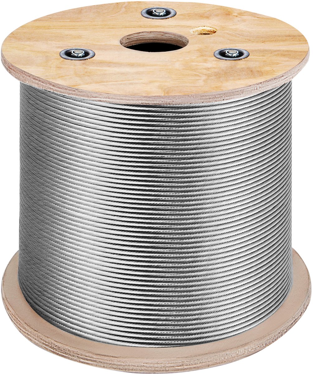 Staalkabel RVS 304 - 7x19 Vliegtuigkabel op haspel - Diameter 4,8 mm - Lengte 152,4 m - Flexibel - Corrosiebestendig