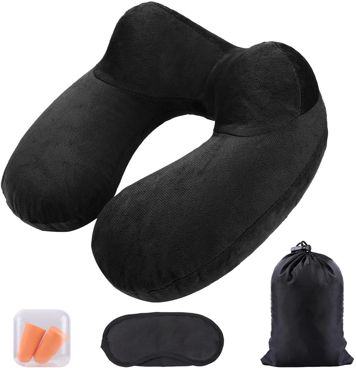 Ibenzoa® Ergonomisch Opblaasbaar Reiskussen met Wasbare Kussensloop voor Auto, Vliegtuig en Kantoorcomfort