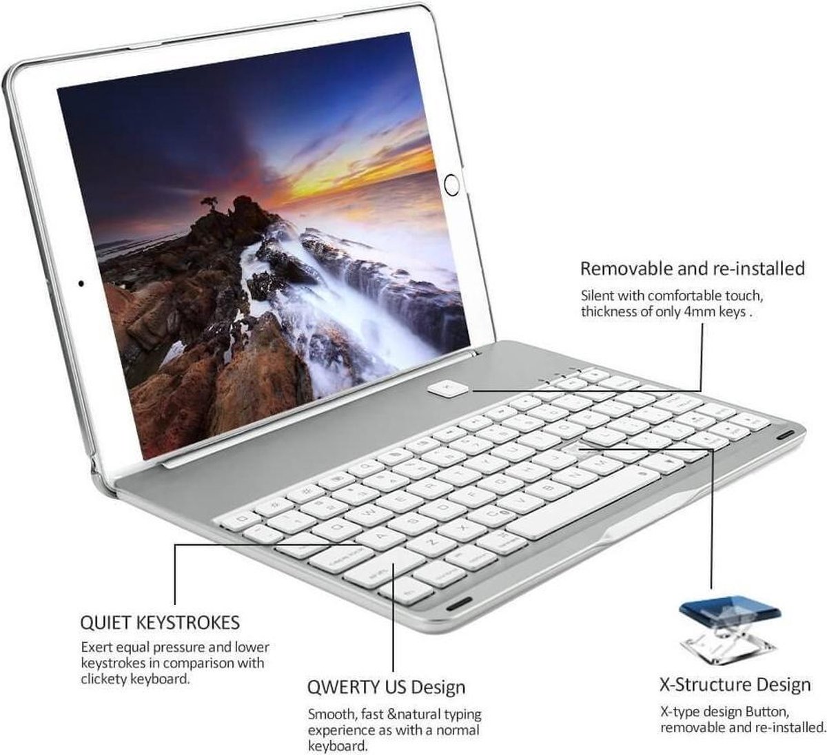 iPad Air 2 Toetsenbord Hoes - Bluetooth Keyboard Case - Toetsenbord Verlichting - Zilver