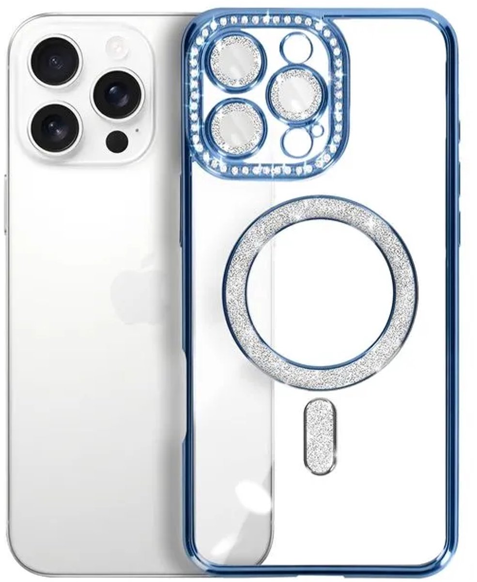 Magnetische Case Hoes Geschikt voor: iPhone 13 Pro [Compatibel met Magsafe] Sparkle Clear Glitter Luxe Schokbestendig Antislip Meisjes Vrouwen - Zachte TPU Cover - Blauw
