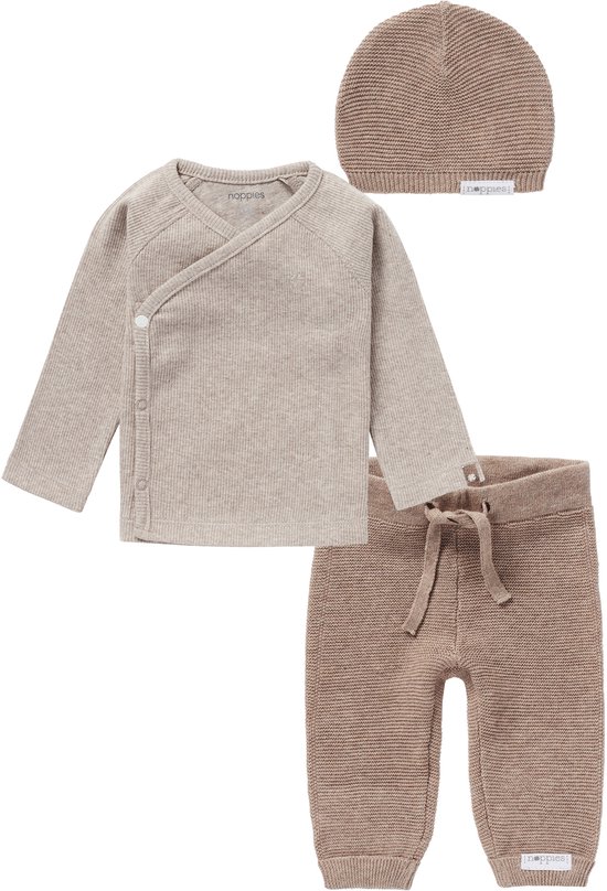 Noppies - Ensemble 3 pièces - Pantalon Grover Knit Taupe - Chemise nanyuki - Bonnet Rosita Taupe - Taille 44
