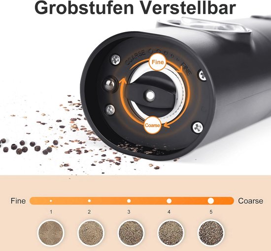 Sangcon 2 In 1 Elektrische Zout En Pepermolenset, Oplaadbare Shakers Usb C Automatische Dubbel Een Navulbare Verstelbare Grofheid Keramische Molen Met Licht 666644216