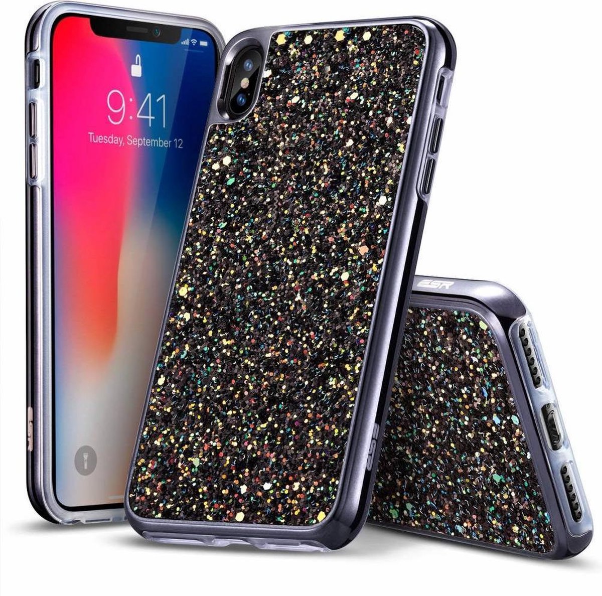 ESR iPhone X hoes zwarte glinsters chique design zacht