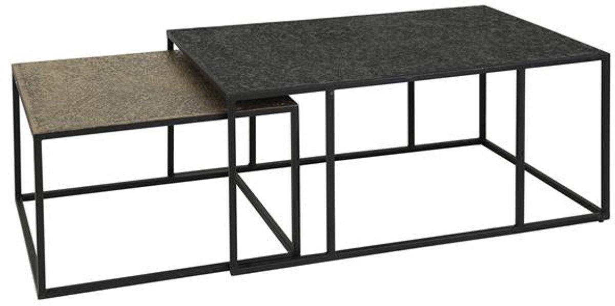 Salontafelset Rechthoek set van 2 - Metaal & Zwart - Bijzettafels Set van 2 - Salontafel Zwart Vierkant - Bijzettafeltjes Woonkamer - Salon Tafel - Salontafel industrieel Landelijk - Tafeltje Set 2 stuks