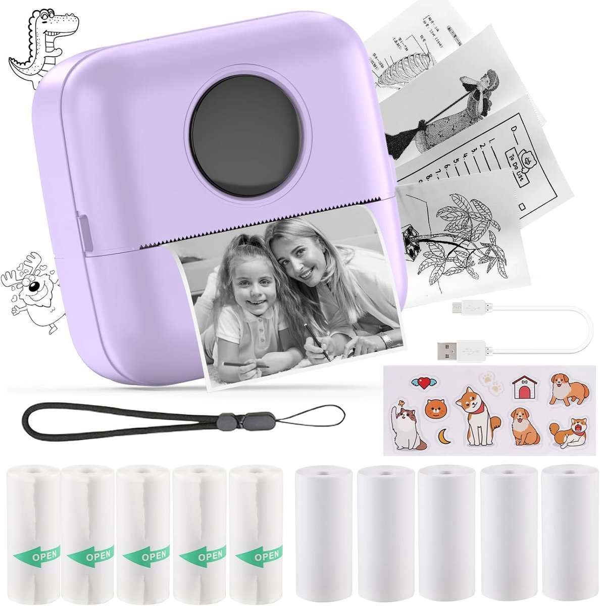 Draagbare mini-printer met sticker en 10 rollen zelfklevend thermisch papier - Inktloze fotoprinter voor Android en iOS
