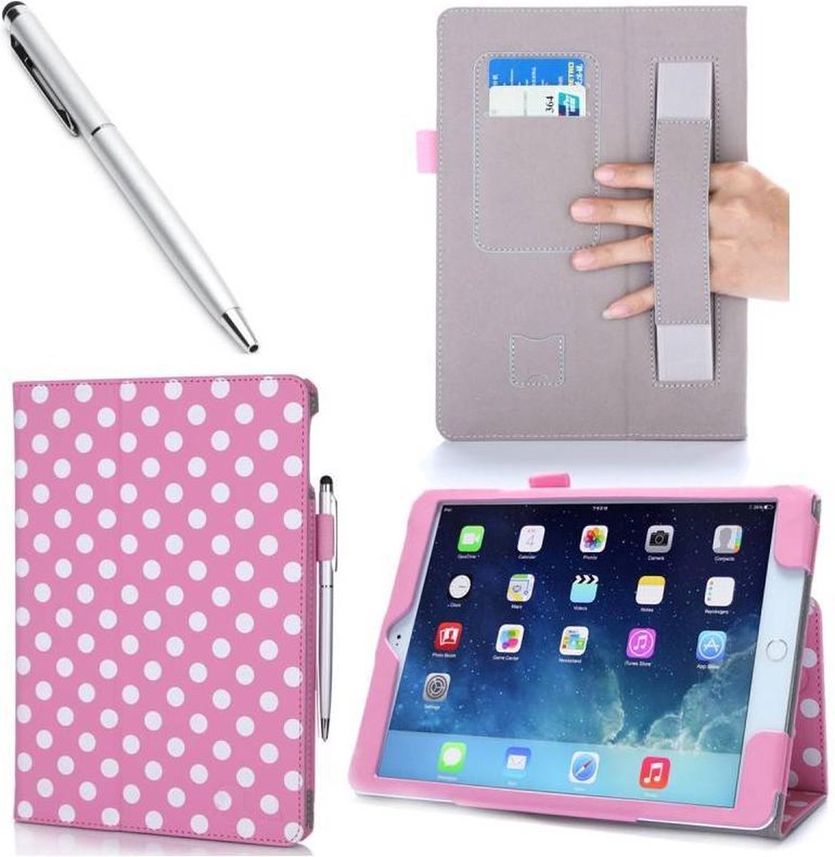 I-Blason iPad Air 2 Leather Slim Book Case roze met witte stippen