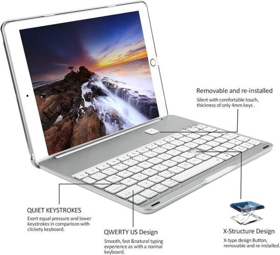 iPad 2017 Toetsenbord Hoes Bluetooth Keyboard Case - Toetsenbord Verlichting Zilver | bol.com
