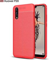 Huawei P20 hoesje, gel case leder look, rood - GSM Hoesje / Telefoonhoesje Geschikt Voor: Huawei P20